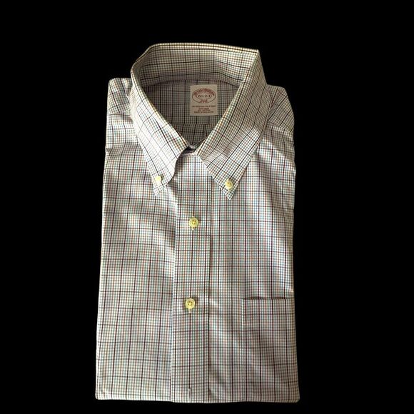 Brooks Brothers 346 White, and Red Dress Shirt with Plaid Pattern - Picture 1 of 9